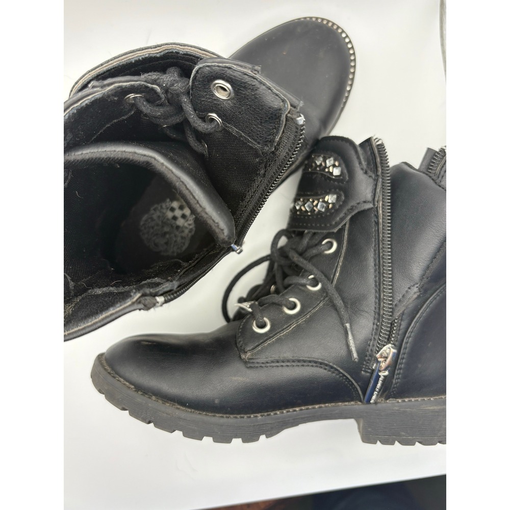 Vince Camuto Kids Black Rhinestone Wing Combat Boots Side Zip Lug Sole Size 10 - Picture 7 of 10